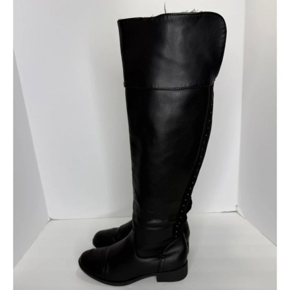 Primark Black Knee‑High Studded Womens Equestrian Riding‎ Boots 6 Biker Y2K Goth